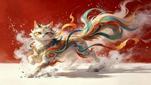 国潮敦煌风彩绘灵猫