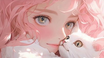 粉发少女与白猫