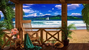 蓝天海边小屋