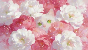 鲜花丛里猫咪