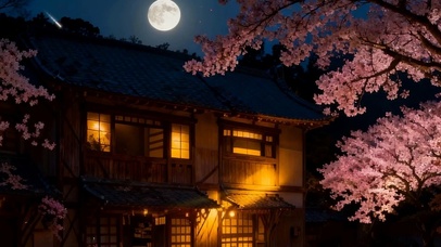 夜景樱花树木商店双屏