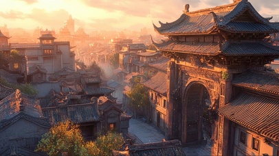 山西宏伟古城黄昏风景