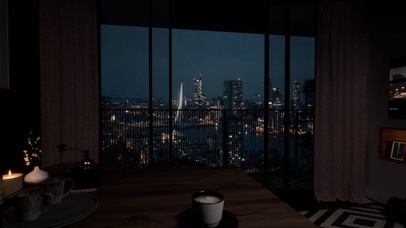 夜晚雨中客厅咖啡