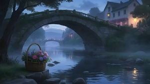 静谧河畔拱桥