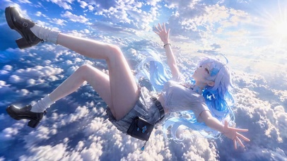 云端翱翔的蓝发二次元美少女