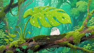 雨天绿叶下躲雨