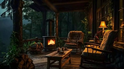 雨中的树屋门廊