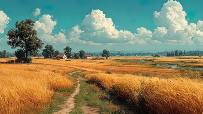 清新蓝天草原小径