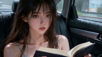 雨天车内阅读心事纯欲美少女