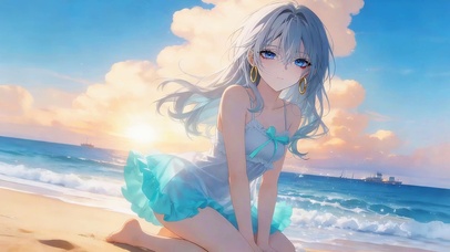 夏日沙滩短裙少女