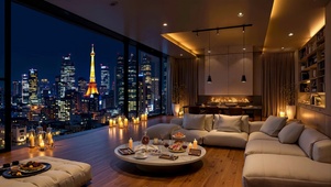 窗外城市夜景居