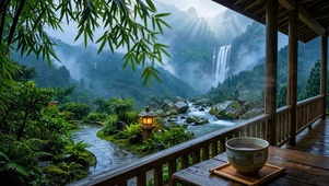 山水木屋雨景