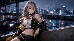 雨夜酷飒二次元美少女