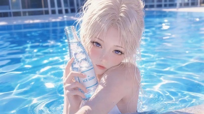 泳池汽水女孩