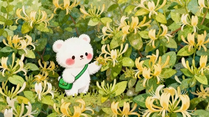采花的小熊