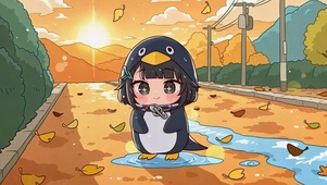 秋日企鹅装可爱少女
