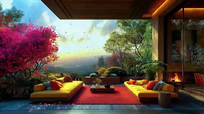 温馨的春天清晨，舒适的门廊氛围