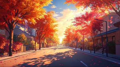 秋日晴天清新无人街道