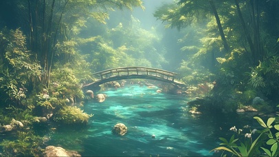 静谧迷雾森林小桥溪流