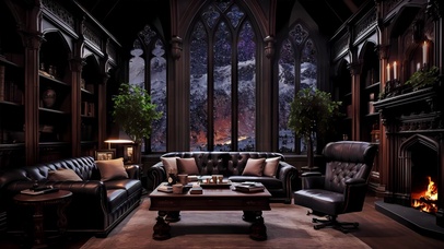 小屋窗外暴风雪