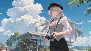 户外胶片相机少女场景