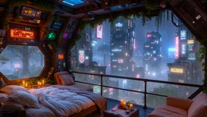科幻雨夜卧室