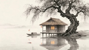孤舟泊岸
