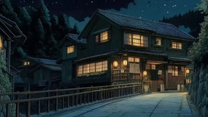 古镇静谧村庄傍晚街景