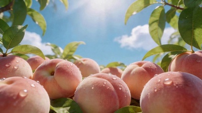 晴空枝头清甜水蜜桃
