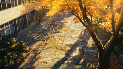 秋日校园唯美傍晚落日