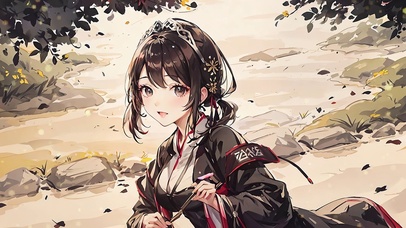 4K古风水墨典雅少女