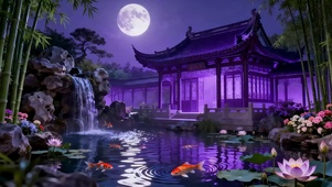 古风夜景池塘