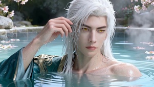 温泉银发古风美男