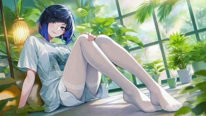 清新窗边蓝发美少女夜兰