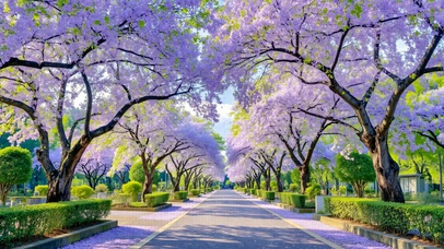 春日蓝花楹林荫夹道
