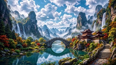 奇峰飞瀑