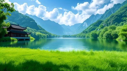 绿色护眼山水草地