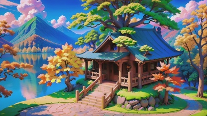 3D绿色护眼小木屋