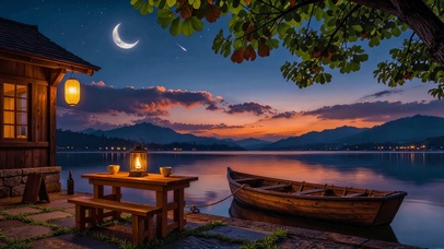 夜泊湖畔
