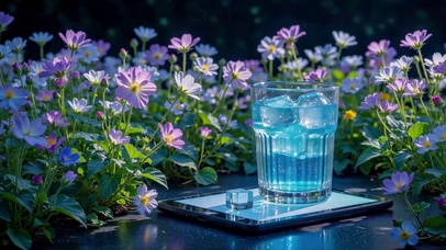 花丛蓝色冰饮 治愈清新夏日