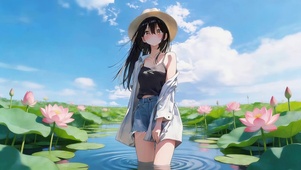 荷花池塘女孩