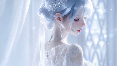 冰蓝白纱美女