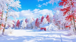 晴空下的雪地里红衫