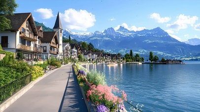 护眼蓝天白云树木河流绿景