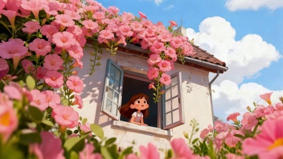 窗外鲜花开满墙