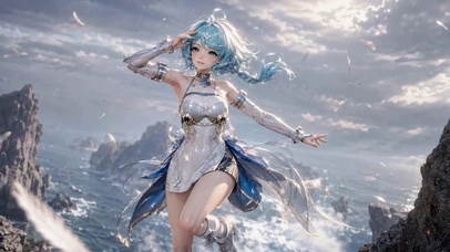 海边机甲风蓝发美少女