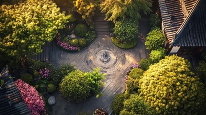 俯瞰阳光园林庭院花园