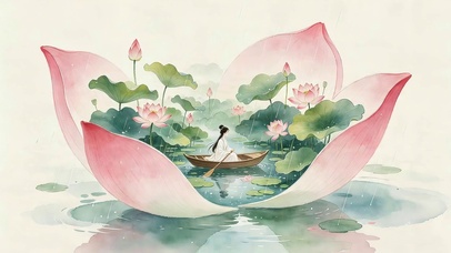 荷花中划船
