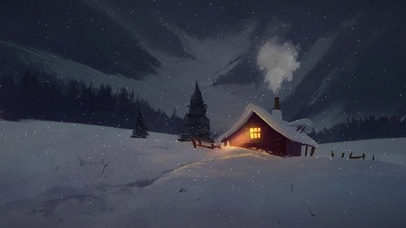 浪漫冬季 飘雪 雪屋