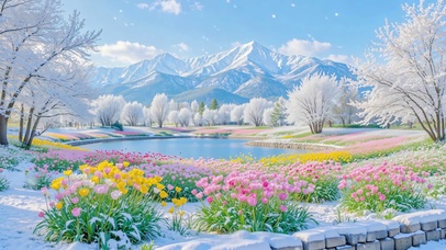 护眼晴空雪山花海